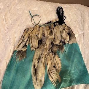 Unique/RareCusto Barcelona Silk “Feather” Tank top with Peacock Decorative Strap